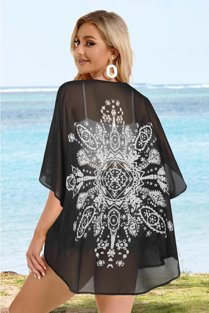 Womens Floral Print Puff Sleeve Kimono Cardigan Loose Cover Up Casual Blouse Tops Womens Floral Print Puff Sleeve Kimono Cardigan Loose Cover Up Casual Blouse Tops