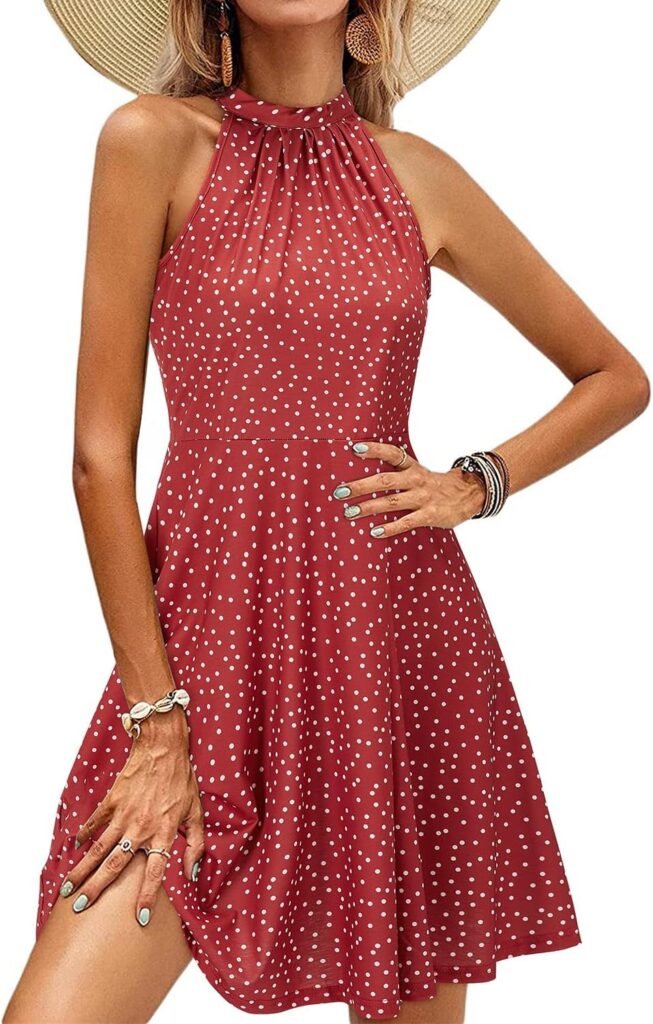 OUGES Womens 2024 Halter Neck Floral Summer Casual Sundress Womens 2024 Halter Neck Floral Summer Casual Sundress