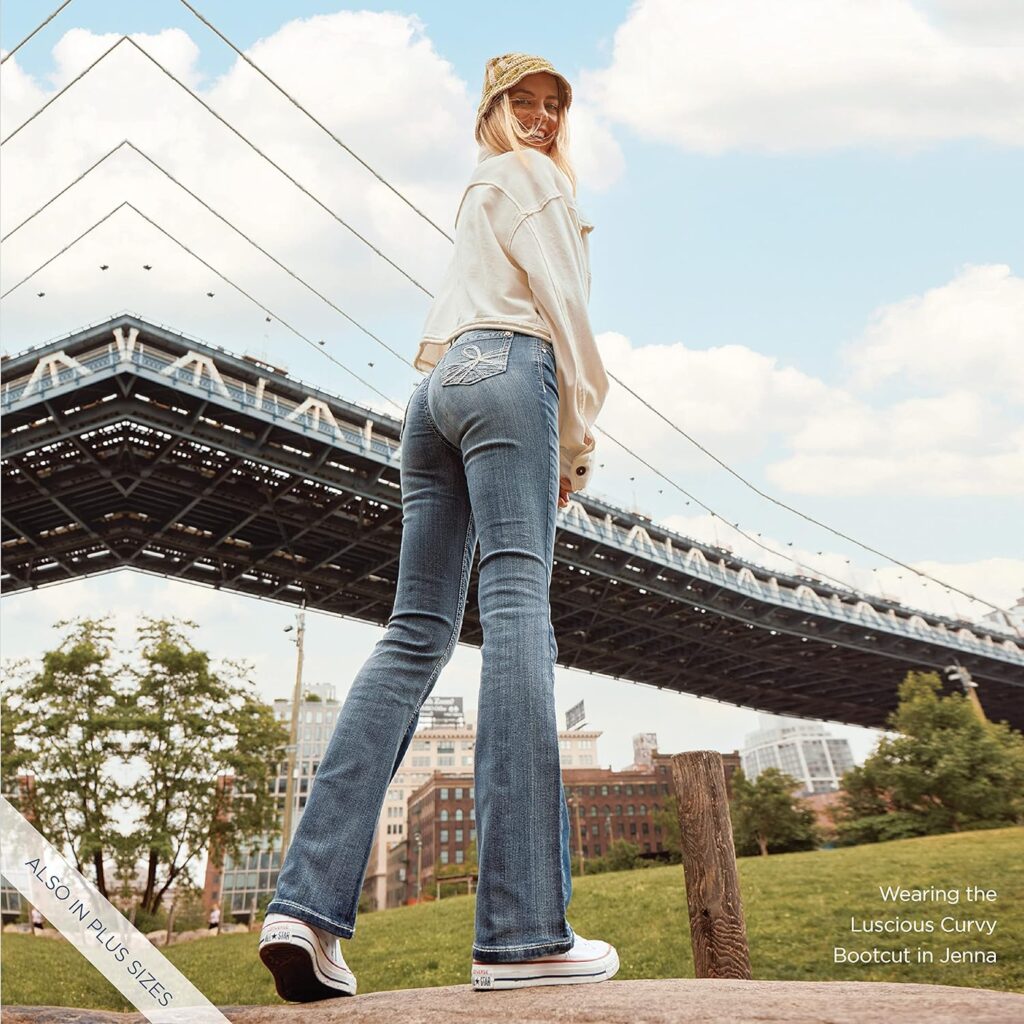 WallFlower Womens Luscious Curvy Bootcut Mid-Rise Insta Stretch Juniors Jeans (Standard and Plus) Womens Curvy Bootcut Mid-Rise Insta Stretch Juniors Jeans