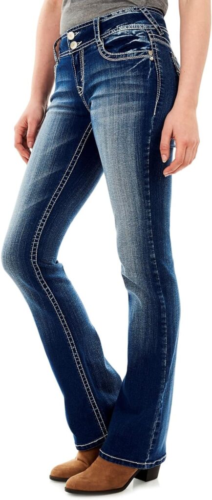 WallFlower Womens Luscious Curvy Bootcut Mid-Rise Insta Stretch Juniors Jeans (Standard and Plus) Womens Curvy Bootcut Mid-Rise Insta Stretch Juniors Jeans
